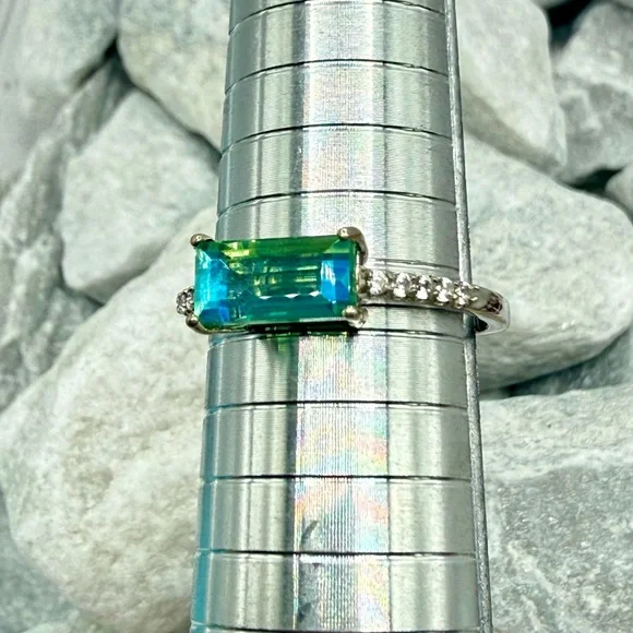 Peacock Quartz Emerald Cut Ring 1.4CTW Platinum Over 925 Sz 10 - Picture 15 of 17